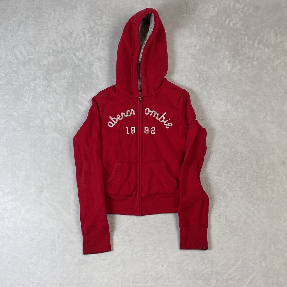 Abercrombie Kids Red Full Zip Hoodie Size S Sherpa Lined Y2K